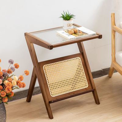 General Home Furniture Modern Rattan Woven Coffee Table Glass Bedside Table Corner