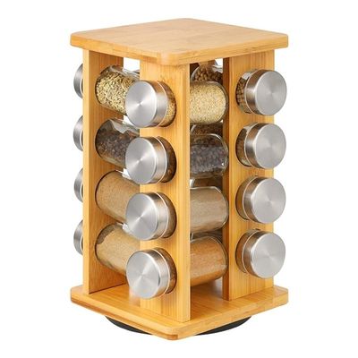 4-Tier Stainless Steel Rotating Kitchen Shelf Organizer Bottom Storage for Spice Rack