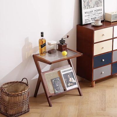 General Home Furniture Modern Rattan Woven Coffee Table Glass Bedside Table Corner