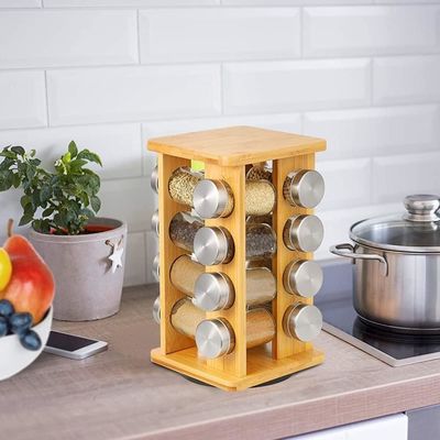 4-Tier Stainless Steel Rotating Kitchen Shelf Organizer Bottom Storage for Spice Rack