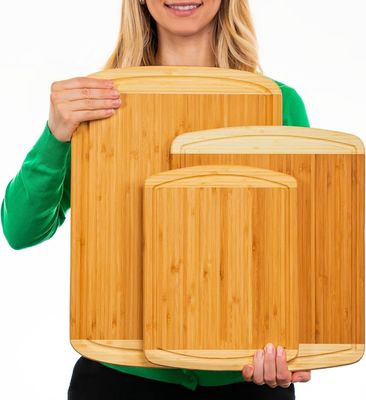 Organic Bamboo Cutting Board Set of 3 with Lifetime Replacements and Juice Groove