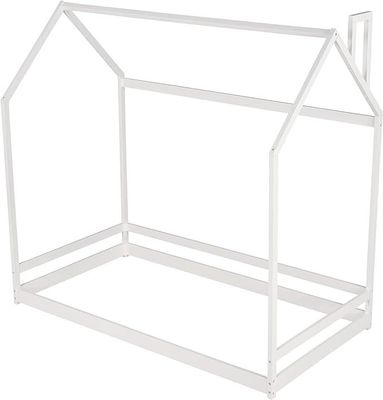 Children's Bedroom Furniture Twin Size Floor Bed with Wood House Design and Canopy Frame