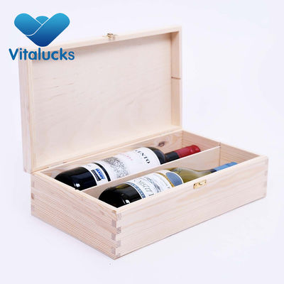 Unfinished Pine Wooden Wine Box with Gift Package 34x20x10cm Customized