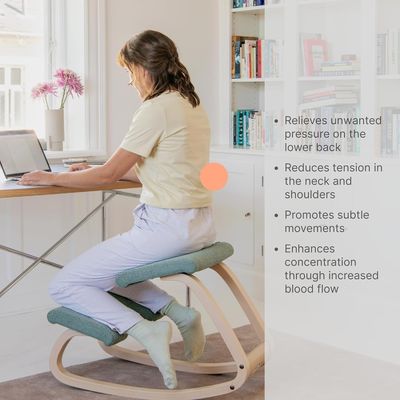 Handmade Natural Ash Original Ergonomic Office Kneeling Chair with Dark Grey Revive Fabric
