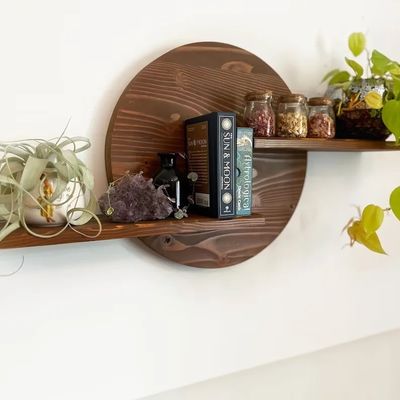 Wooden Wall Shelf Floating Frame Crystal Display Plant Stand for Living Room Display