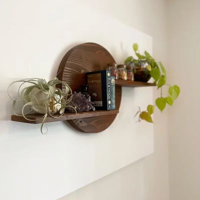 Wooden Wall Shelf Floating Frame Crystal Display Plant Stand for Living Room Display