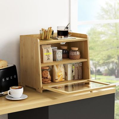 Custom Order Extra Large 2-Shelf Wooden Bread Storage Container for Kitchen Countertop