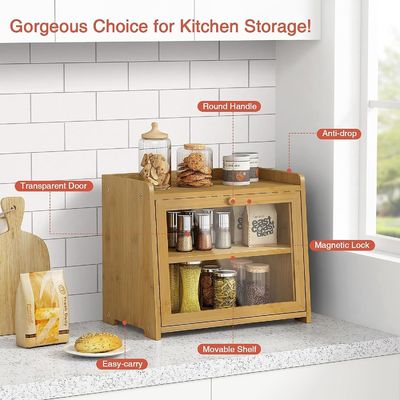 Custom Order Extra Large 2-Shelf Wooden Bread Storage Container for Kitchen Countertop