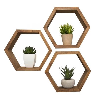Living Room Furniture Set of 3 Rustic Wooden Floating Shelves for Modern Wall Storage