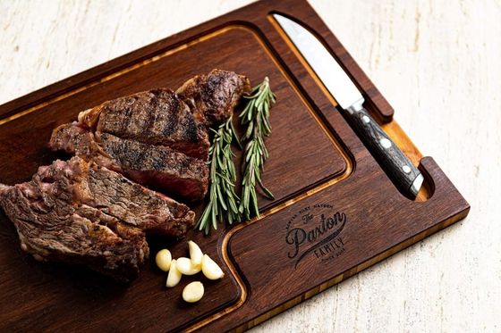 Wooden Cutting Board With Juice Groove and Knife Set in Plain Color for All-Season