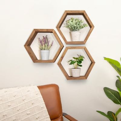 Living Room Furniture Set of 3 Rustic Wooden Floating Shelves for Modern Wall Storage