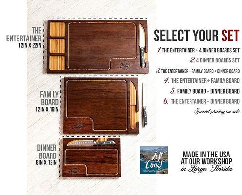 Wooden Cutting Board With Juice Groove and Knife Set in Plain Color for All-Season