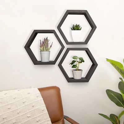 Living Room Furniture Set of 3 Rustic Wooden Floating Shelves for Modern Wall Storage