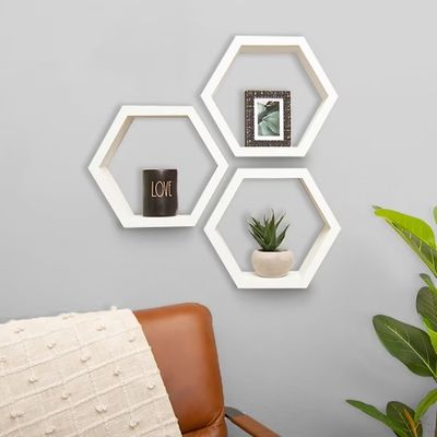 Living Room Furniture Set of 3 Rustic Wooden Floating Shelves for Modern Wall Storage
