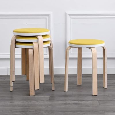 Modern Design Wooden Chair for Kitchen Dining 4 Feet Anti-Dust Round Stool Stand