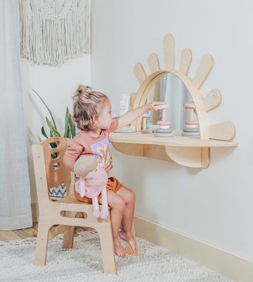 Living Room Wall-Mounted Activity Table with Chair Wood Style PANEL Toddler Furniture