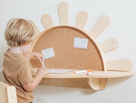 Living Room Wall-Mounted Activity Table with Chair Wood Style PANEL Toddler Furniture