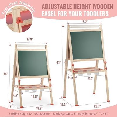 Solid Wood Adjustable Double Side Art Drawing Standing Chalkboard with Pine Material