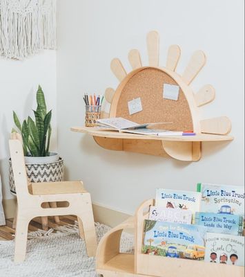 Living Room Wall-Mounted Activity Table with Chair Wood Style PANEL Toddler Furniture