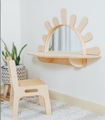 Living Room Wall-Mounted Activity Table with Chair Wood Style PANEL Toddler Furniture