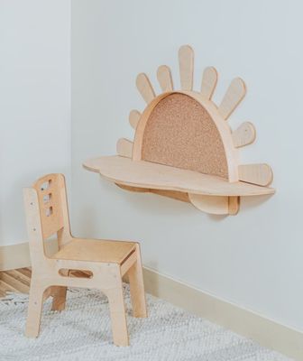 Living Room Wall-Mounted Activity Table with Chair Wood Style PANEL Toddler Furniture