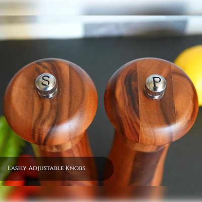 Wooden Salt and Pepper Grinder Set Adjustable Ceramic Grinding Mechanism for Food Industry