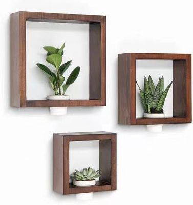 3pcs Solid Pine Wood Wall Shelf Set with White Ceramic Planters Handmade Home Office Decor