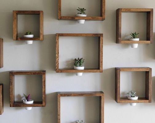 3pcs Solid Pine Wood Wall Shelf Set with White Ceramic Planters Handmade Home Office Decor