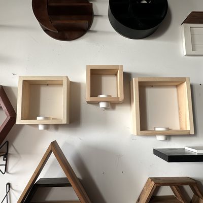 3pcs Solid Pine Wood Wall Shelf Set with White Ceramic Planters Handmade Home Office Decor