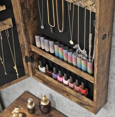Environmental Wall/Door Mounted Jewelry Armoire with Full-Length Mirror and 6 LEDs