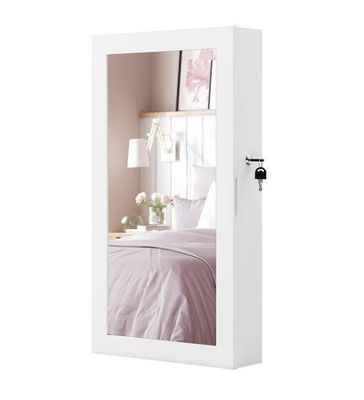 Custom Service White Jewelry Armoire Cabinet with 6 Drawers and Solid Wood Structure