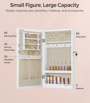 Custom Service White Jewelry Armoire Cabinet with 6 Drawers and Solid Wood Structure
