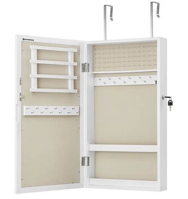 Custom Service White Jewelry Armoire Cabinet with 6 Drawers and Solid Wood Structure