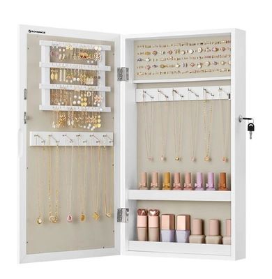 Custom Service White Jewelry Armoire Cabinet with 6 Drawers and Solid Wood Structure