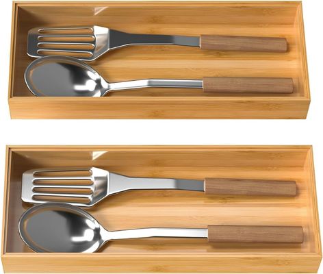 Set of 2 Bamboo Drawer Organizers for Kitchen 15&quot; x 6&quot; x 2&quot; Eco-Friendly and Durable