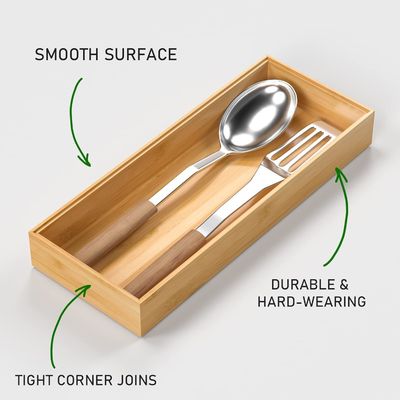Set of 2 Bamboo Drawer Organizers for Kitchen 15&quot; x 6&quot; x 2&quot; Eco-Friendly and Durable