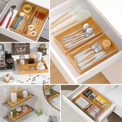 Set of 2 Bamboo Drawer Organizers for Kitchen 15&quot; x 6&quot; x 2&quot; Eco-Friendly and Durable