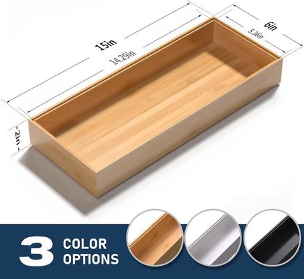 Set of 2 Bamboo Drawer Organizers for Kitchen 15&quot; x 6&quot; x 2&quot; Eco-Friendly and Durable