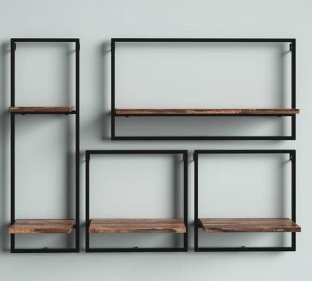 Custom Service Pine Wood Color Floating Hanging Wall Iron Shelves for Bedroom Display