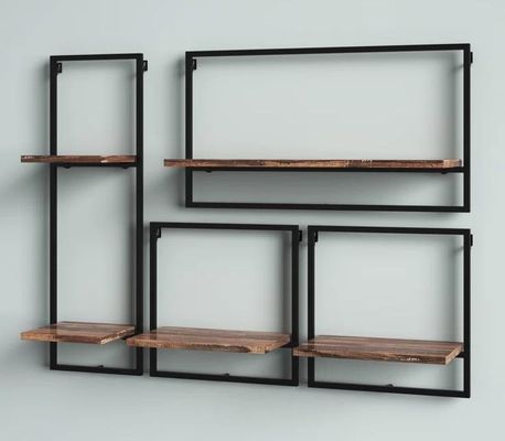 Custom Service Pine Wood Color Floating Hanging Wall Iron Shelves for Bedroom Display