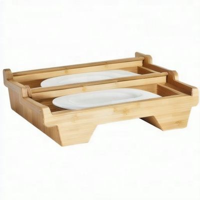 Solid Wood Structure Bamboo Wooden Paper Plate Holder Dispenser with Glossy Lamination