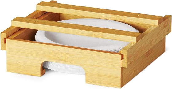 Solid Wood Structure Bamboo Wooden Paper Plate Holder Dispenser with Glossy Lamination