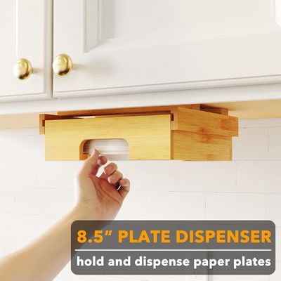 Solid Wood Structure Bamboo Wooden Paper Plate Holder Dispenser with Glossy Lamination