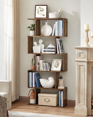 Solid Wood 5-Tier Bookshelf Bookcases 70 x 24 x 159 cm Rustic Brown for Living Home Decor