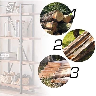 Rectangle 4 Tier Natural 4 Shelf Rustic Solid Real Wood Bookshelf Metal Bookcase Living Room Furniture