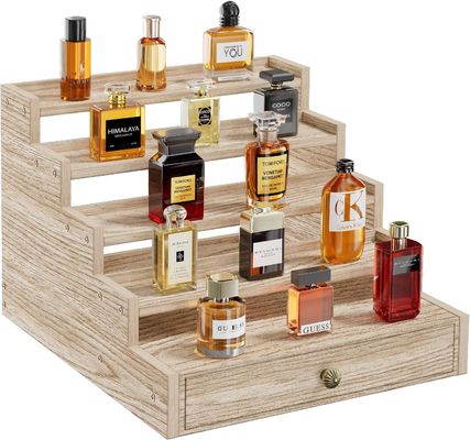 Varnishing Wooden Cologne Stand Rack Display Risers Shelf with Drawer Storage TIMBER