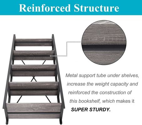 5-Tier Pine Wood Color Metal Ladder Bookshelf Modern Custom Antique Wooden Bookcases