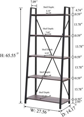 5-Tier Pine Wood Color Metal Ladder Bookshelf Modern Custom Antique Wooden Bookcases