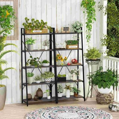 5-Tier Pine Wood Color Metal Ladder Bookshelf Modern Custom Antique Wooden Bookcases