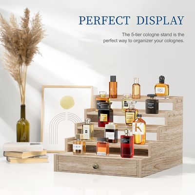 Varnishing Wooden Cologne Stand Rack Display Risers Shelf with Drawer Storage TIMBER
